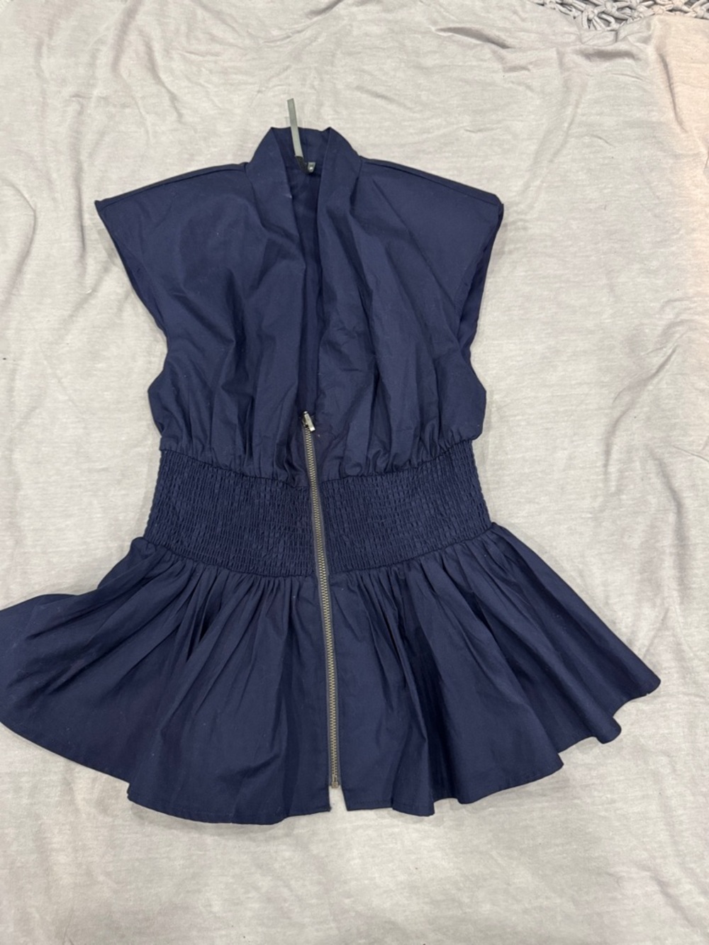 Anthropologie Navy Smocked-Waist Zip top